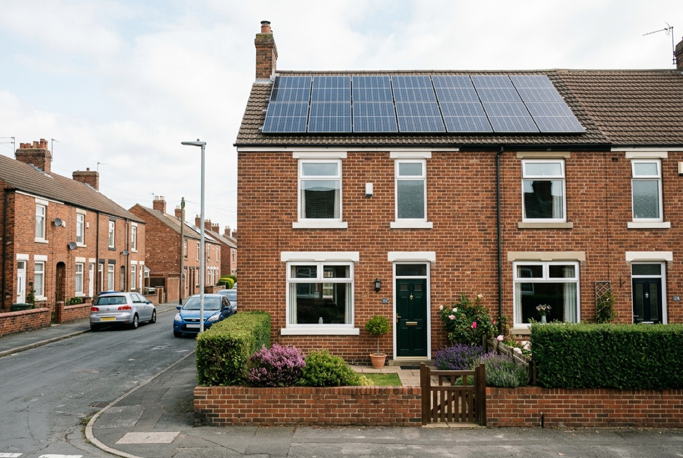 A UK home with rooftop solar panels representing grant-supported installation