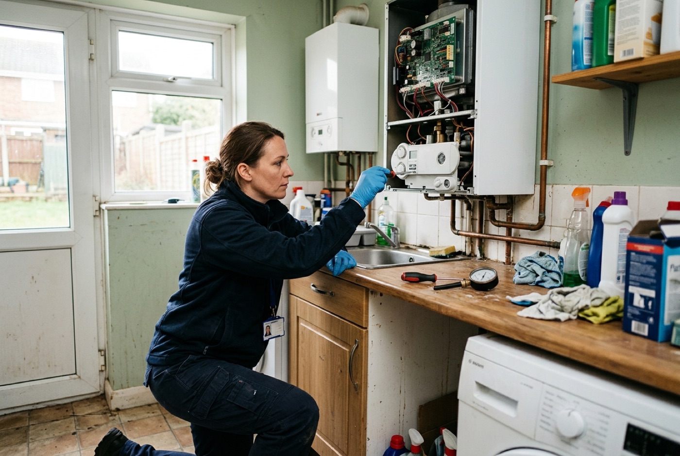 A vetted heating engineer working in a UK home